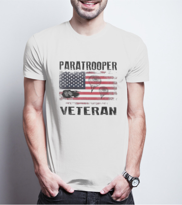 Paratrooper Veteran US Flag Tribute With Airborne T-Shirt
