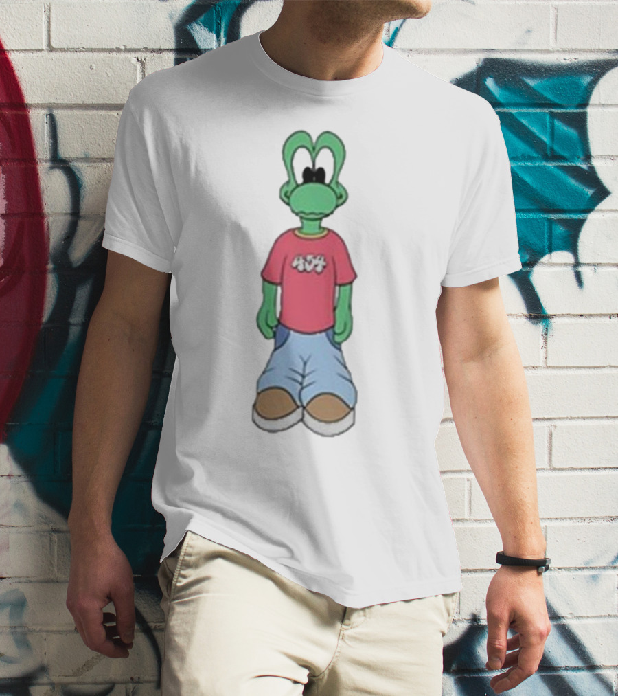 Squills 45for Life Double Green Character In Red Shirt And Blue Jeans With Oversized Shoes T-Shirt