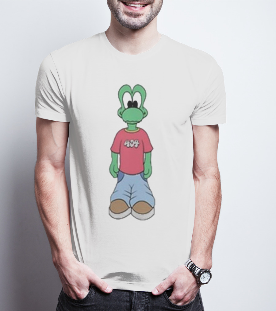 Squills 45for Life Double Green Character In Red Shirt And Blue Jeans With Oversized Shoes T-Shirt