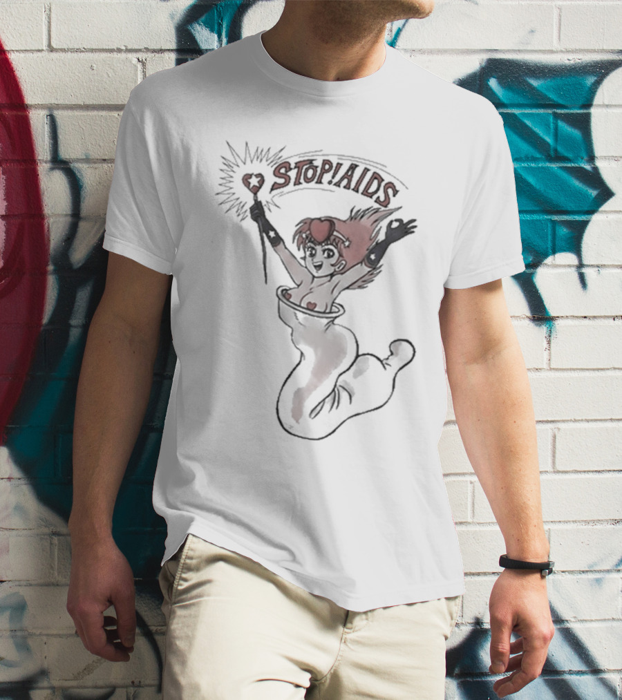 STOP AIDS Sailor Moon Wand Heart T-Shirt