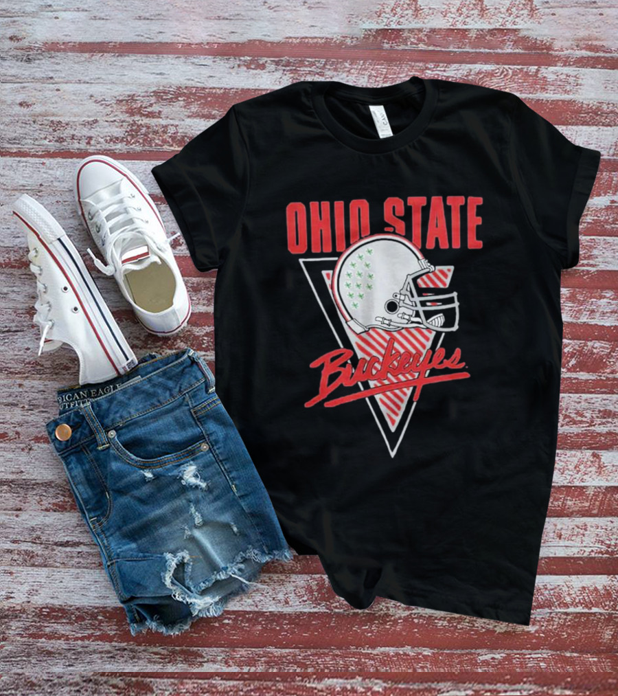 Ohio State Buckeyes Retro Helmet Triangular Background T-Shirt