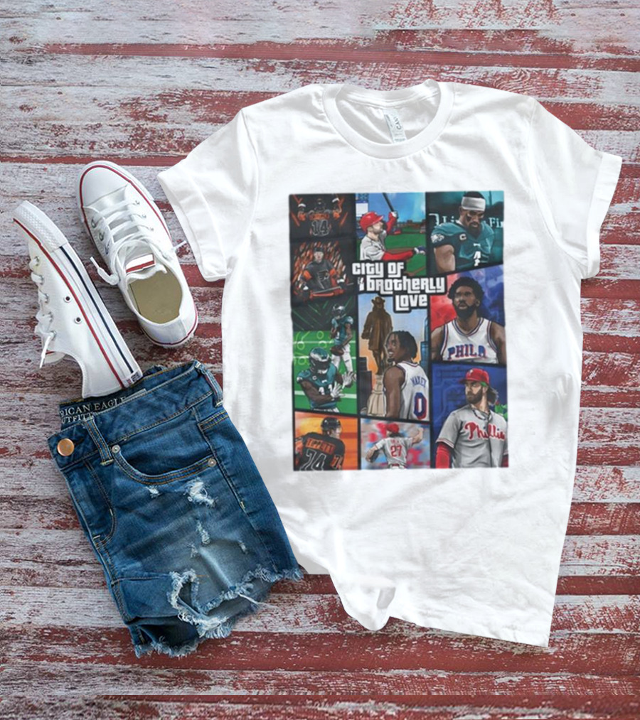 Saramart Gta X Philly Eagles Sixers Phillies City Of Brotherly Love T-Shirt