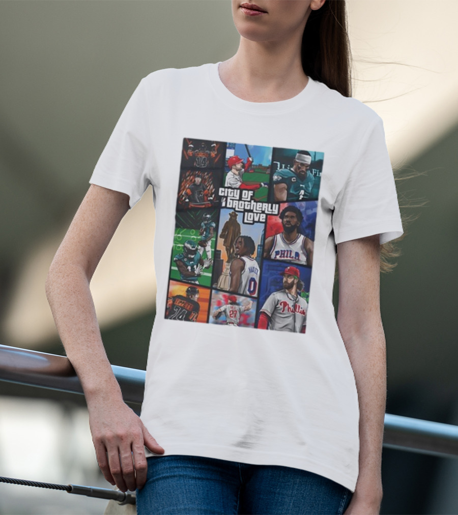 Saramart Gta X Philly Eagles Sixers Phillies City Of Brotherly Love T-Shirt