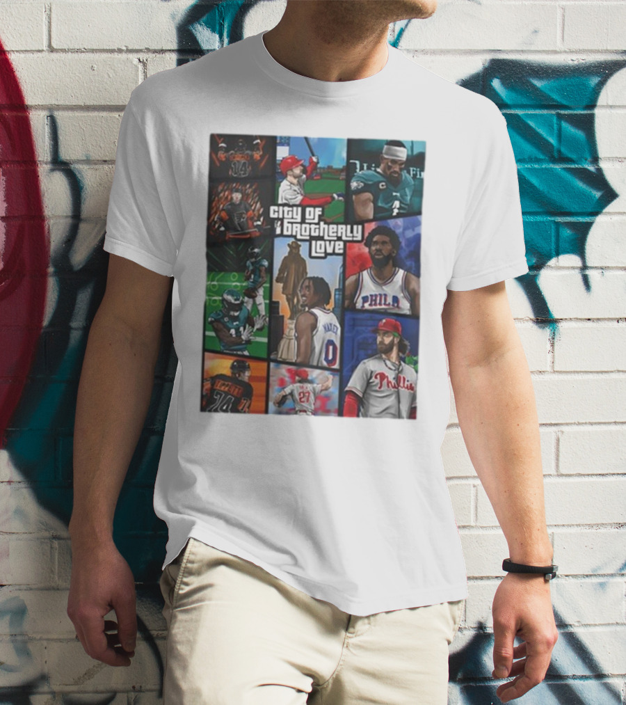 Saramart Gta X Philly Eagles Sixers Phillies City Of Brotherly Love T-Shirt
