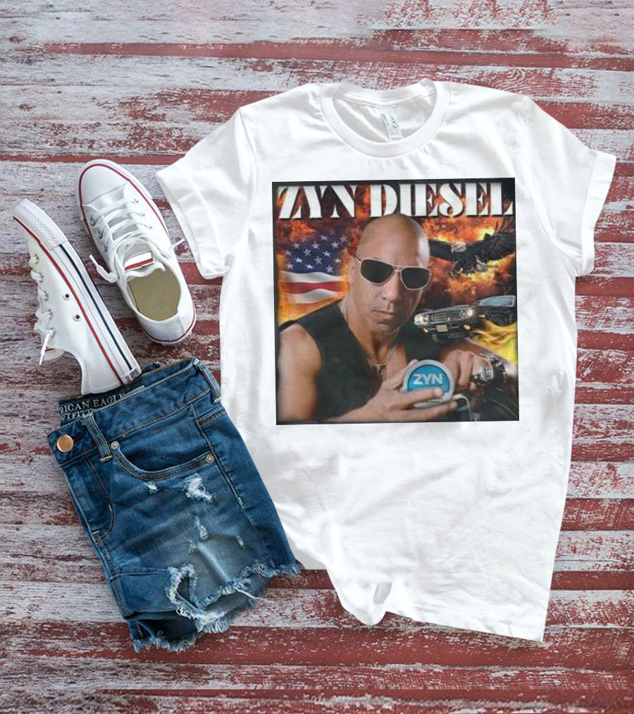Zyn Diesel American Bald Eagle And Muscle Car Background T-Shirt