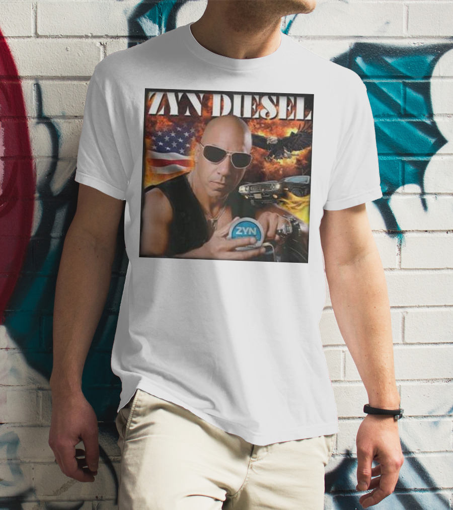Zyn Diesel American Bald Eagle And Muscle Car Background T-Shirt