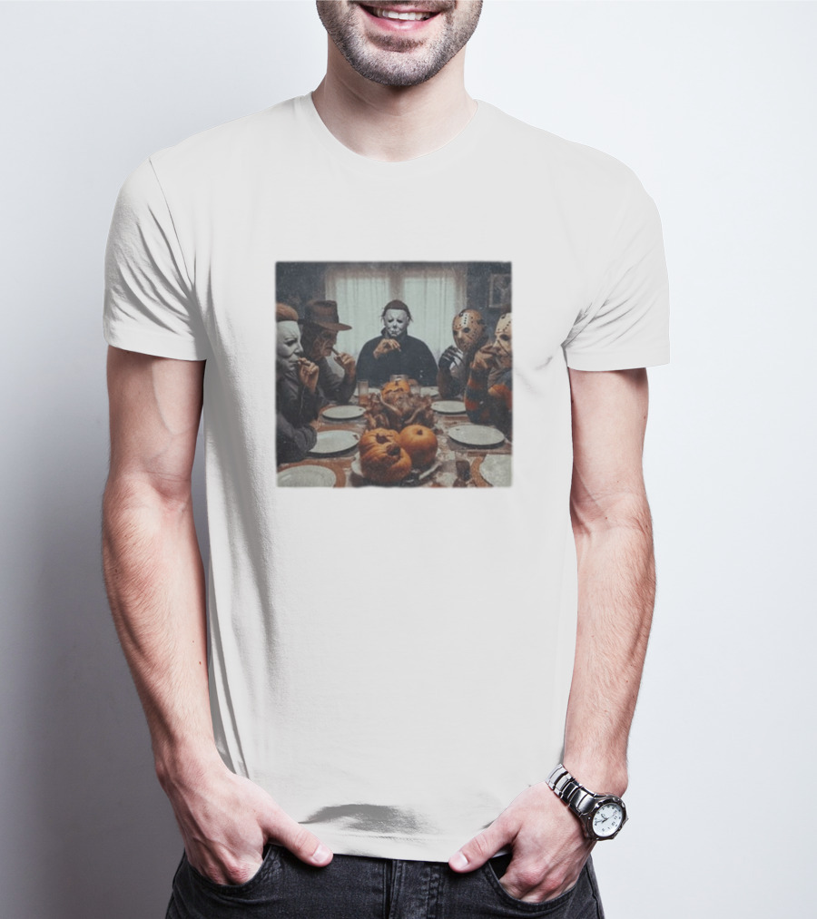 Halloween Characters Dinner Horror Icons Gathering T-Shirt