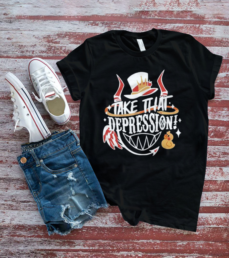 Hazbin Hotel Take That Depression Red Horns And White Hat Duck Wings T-Shirt