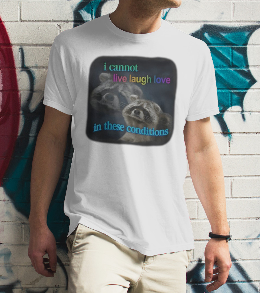 I Cannot Live Laugh Love In These Conditions Raccoon Duo Reality Check T-Shirt