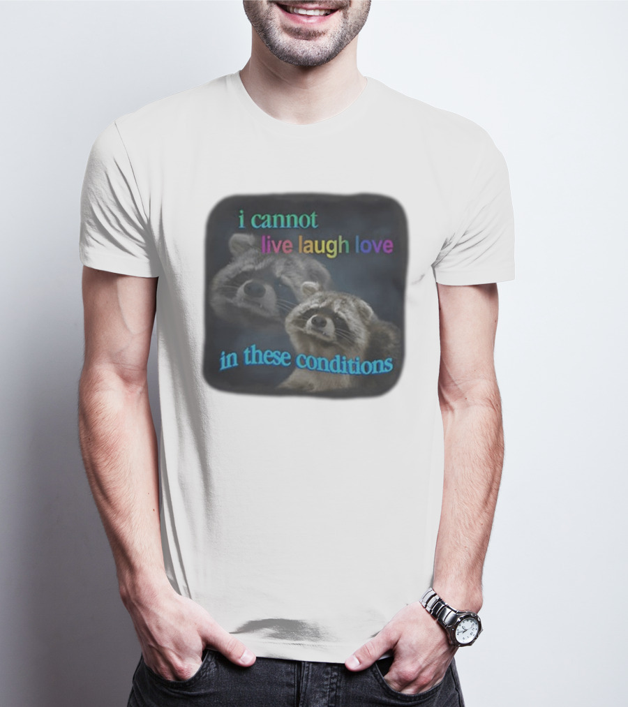 I Cannot Live Laugh Love In These Conditions Raccoon Duo Reality Check T-Shirt