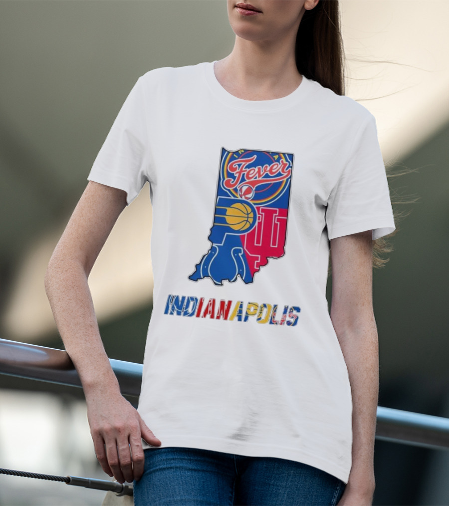 Indianapolis Fever Pacers IU Colts Map T-Shirt