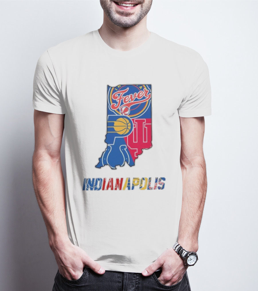 Indianapolis Fever Pacers IU Colts Map T-Shirt