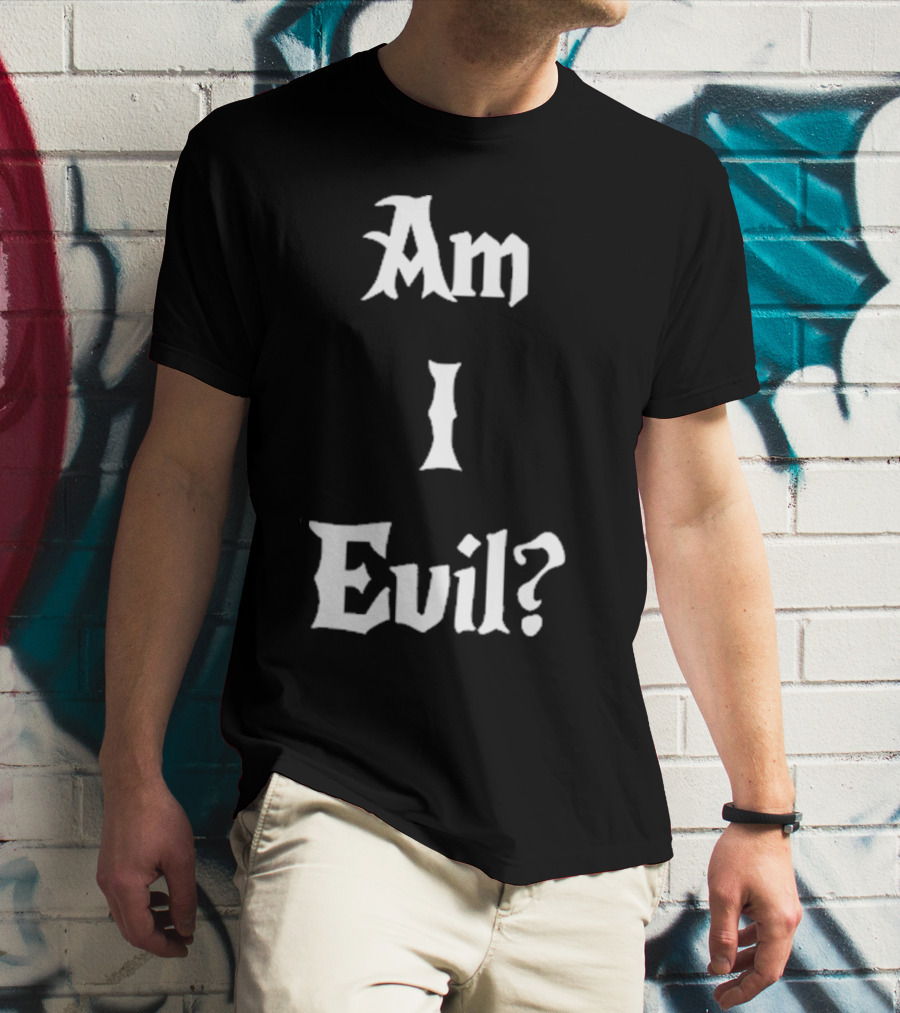 James B. Jones Am I Evil Gothic Text T-Shirt