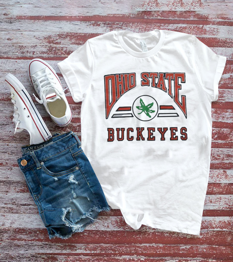 Ohio State Buckeyes Arch With Green Leaf T-Shirt