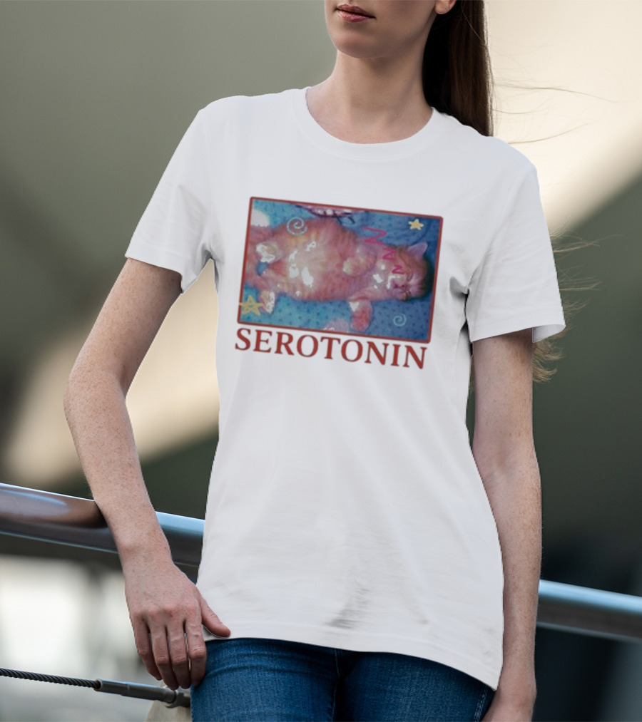 K45ink Serotonin Cat With Stars And Spirals T-Shirt