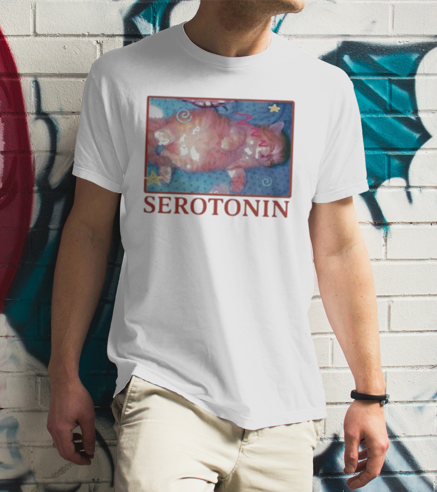 K45ink Serotonin Cat With Stars And Spirals T-Shirt