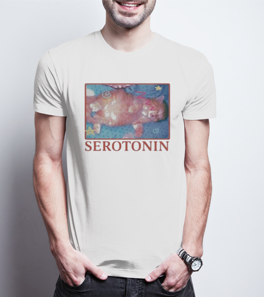 K45ink Serotonin Cat With Stars And Spirals T-Shirt