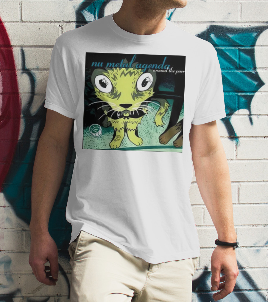 Nu Metal Agenda Around The Purr Feline Illustration With Swirling Colors And Bold Letters T-Shirt