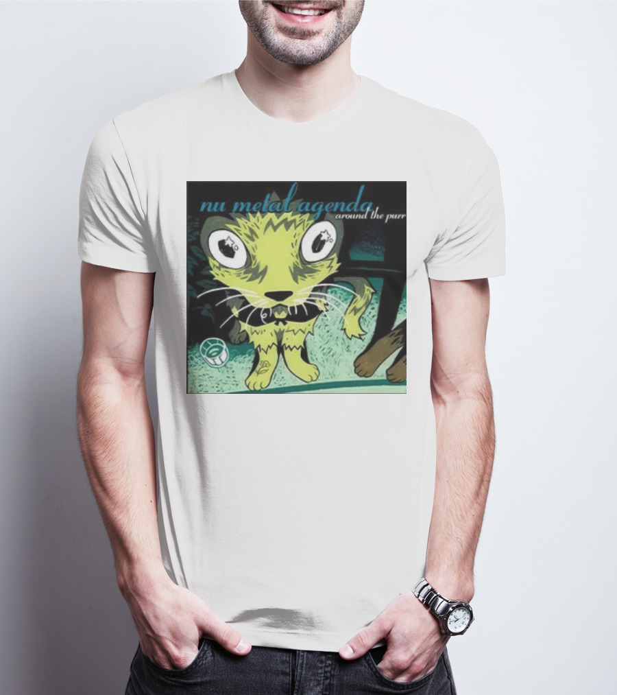 Nu Metal Agenda Around The Purr Feline Illustration With Swirling Colors And Bold Letters T-Shirt