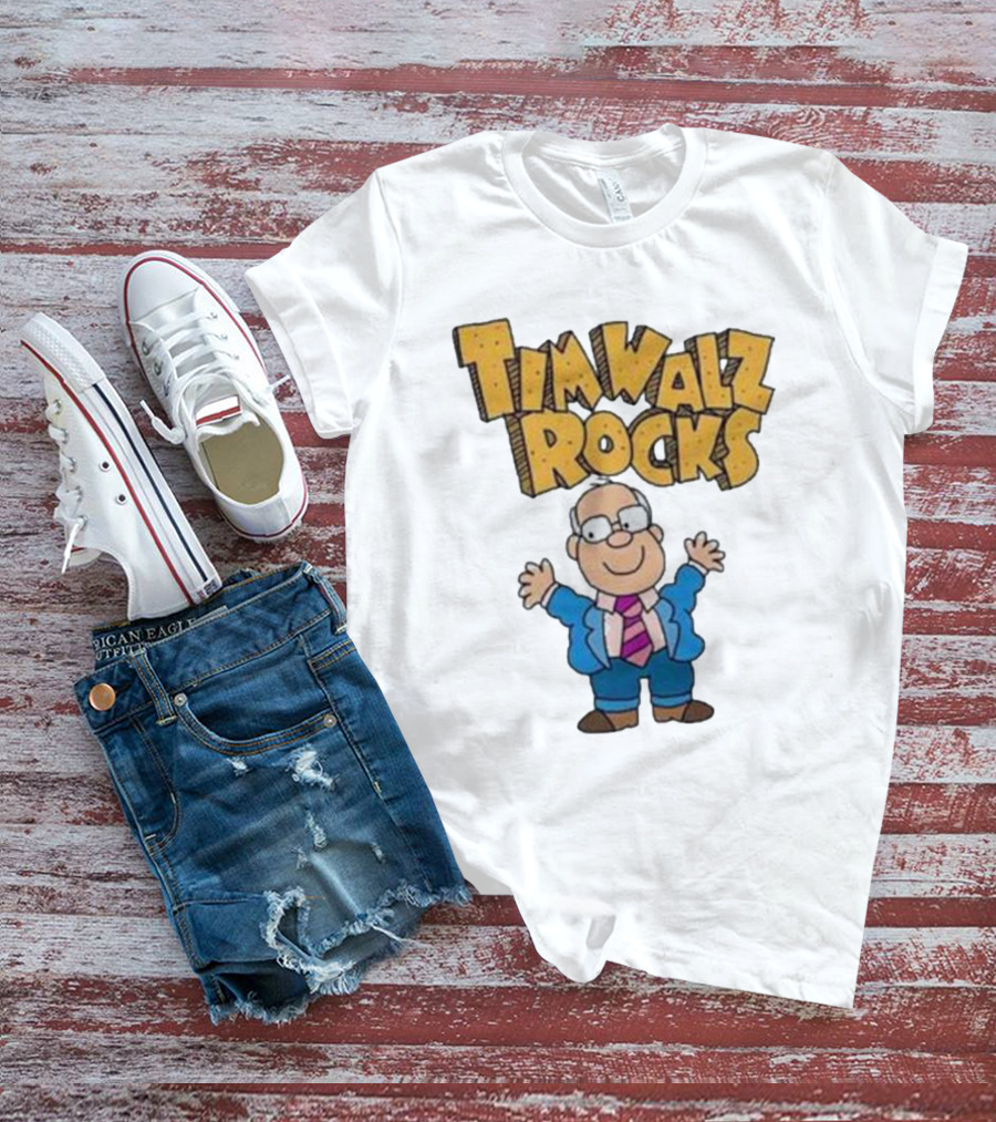 Tim Walz Rocks Cartoon Character In Tie And Suit T-Shirt