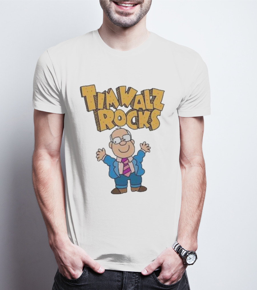 Tim Walz Rocks Cartoon Character In Tie And Suit T-Shirt