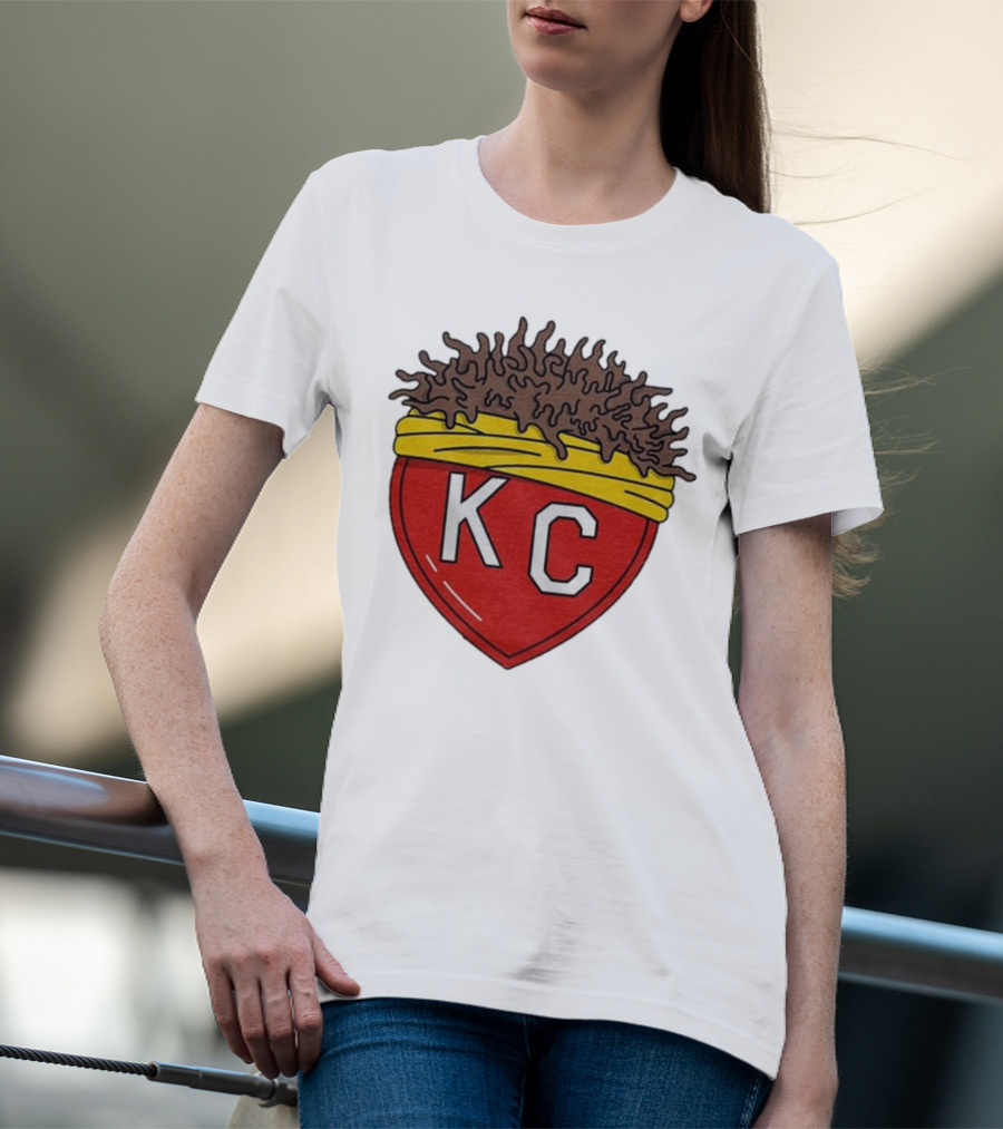 KC Franchise Heart Emblem With Brown Hair And Yellow Band T-Shirt