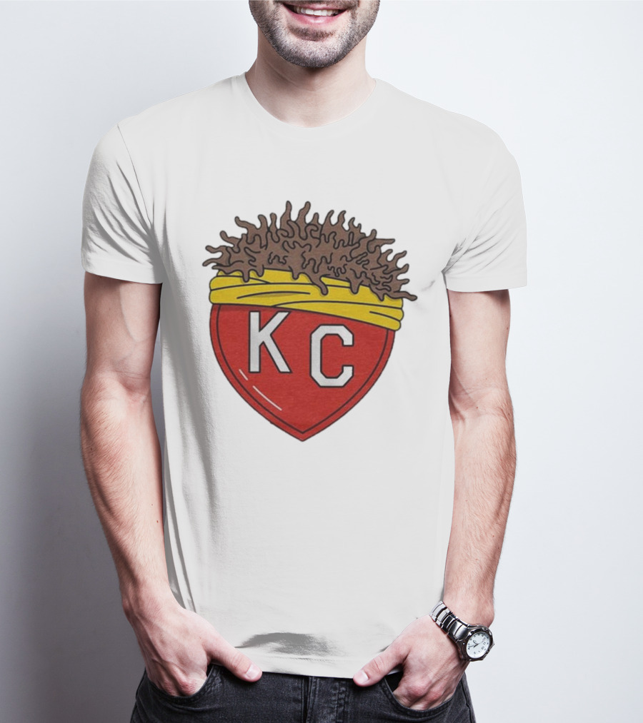 KC Franchise Heart Emblem With Brown Hair And Yellow Band T-Shirt