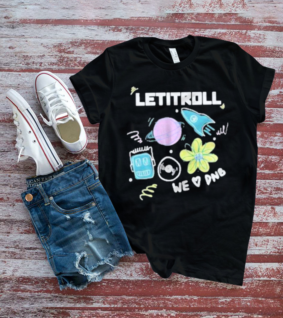 LETITROLL We Love DNB Planet Rocket Robot Flower T-Shirt