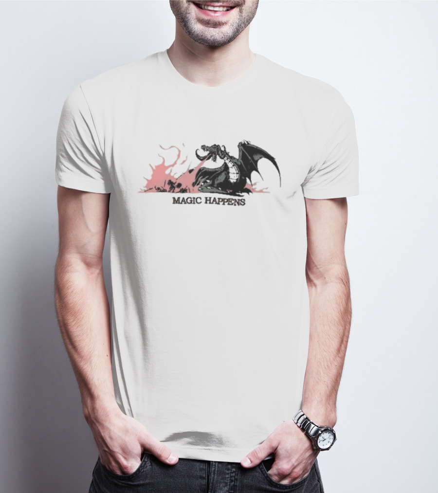 Magic Happens Dragon With Fiery Background T-Shirt