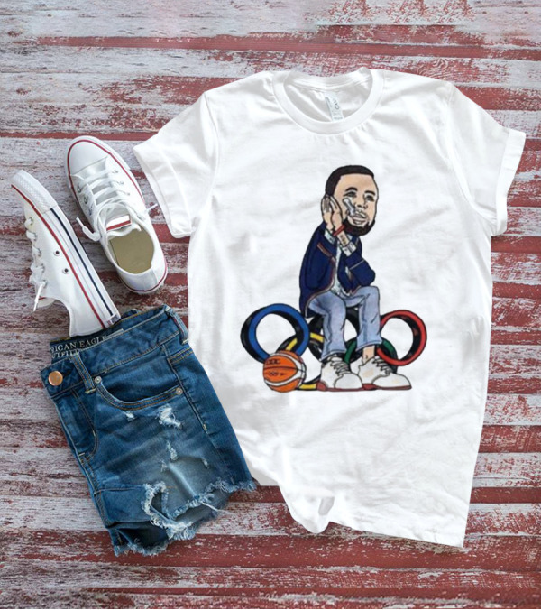 Steph Curry Basketball Olympic Rings Night Night Paris T-Shirt