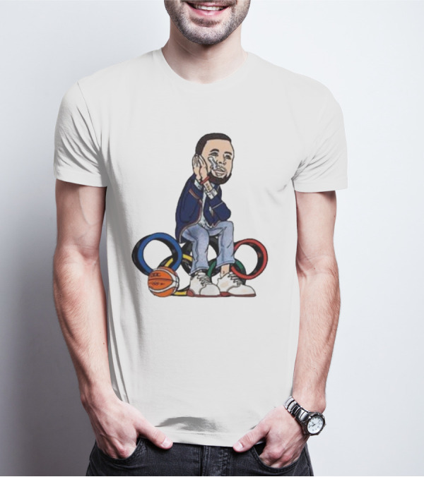 Steph Curry Basketball Olympic Rings Night Night Paris T-Shirt