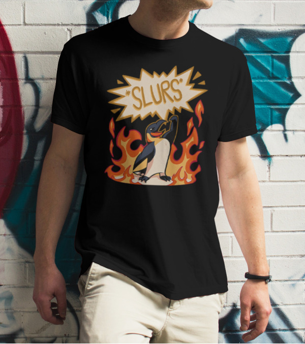 Helluva Boss Penguin Flames Slurs Speech Bubble T-Shirt