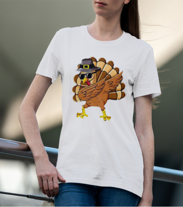 Dabbing Turkey Thanksgiving Day Pilgrim Hat Funny Dab T-Shirt