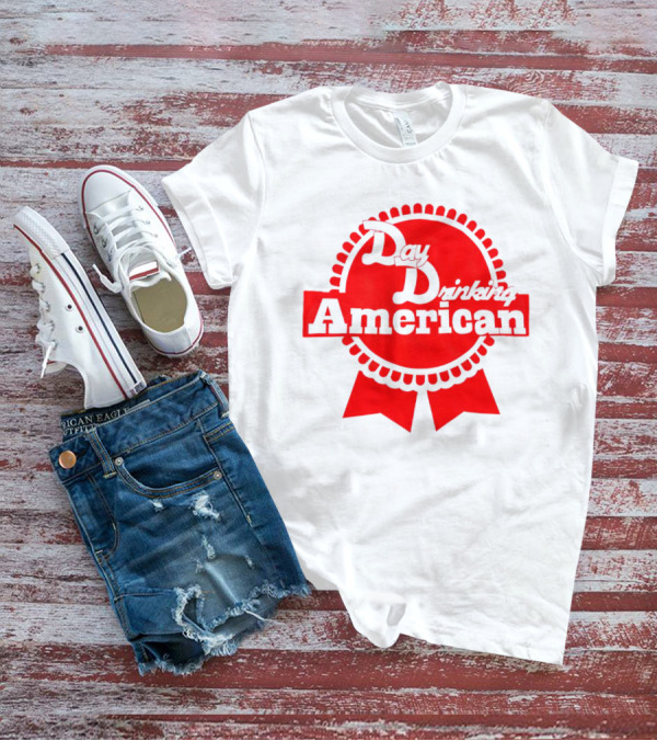 Day Drinking American Red Ribbon Badge T-Shirt