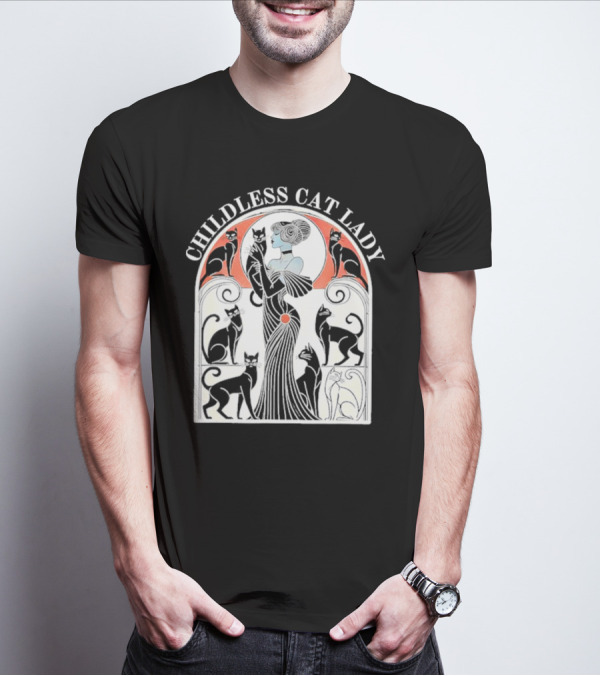 CHILDLESS CAT LADY Deco Style With Elegant Cats And Lady T-Shirt