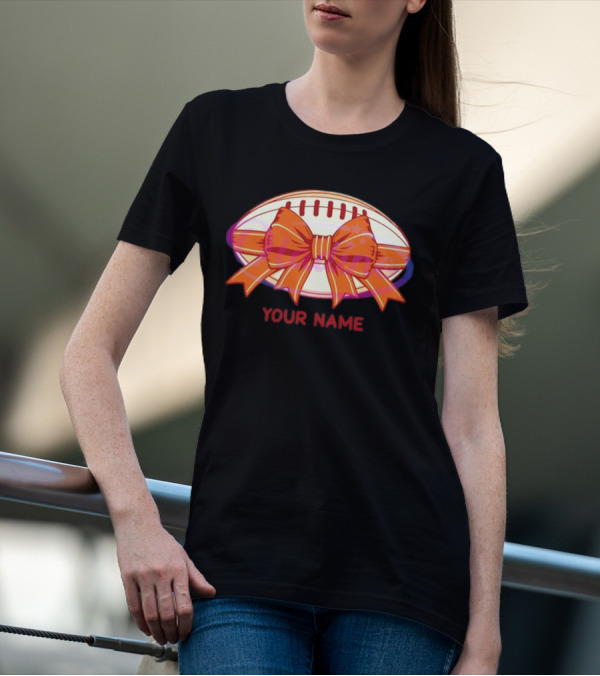 Your Name Coquette Football Bow T-Shirt