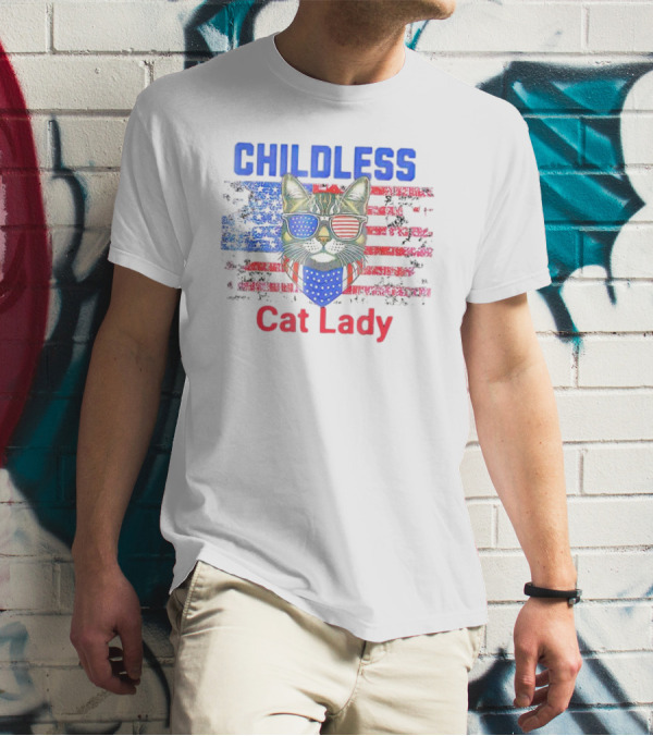 Childless Cat Lady USA Flag Sunglasses T-Shirt