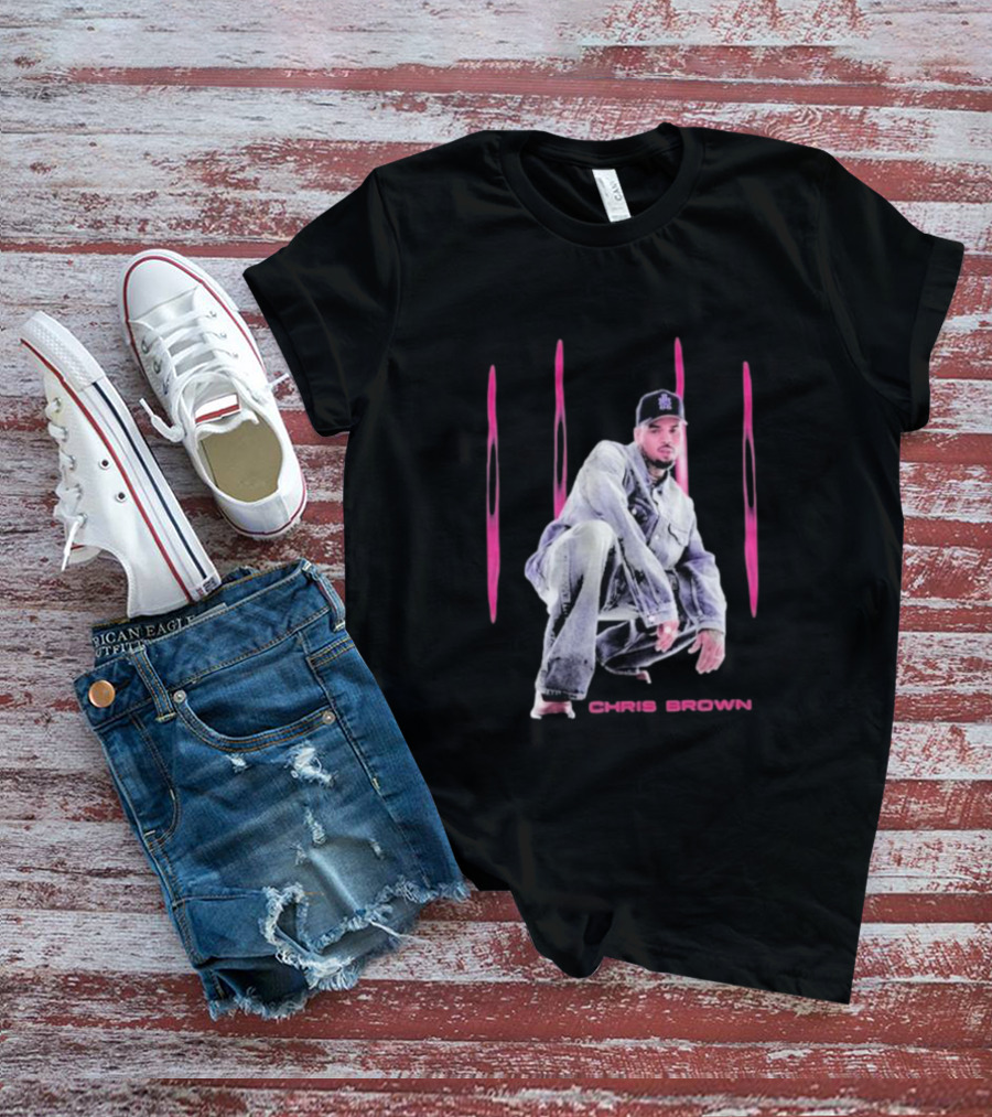 Chris Brown Pink Streaks Black Denim T-Shirt