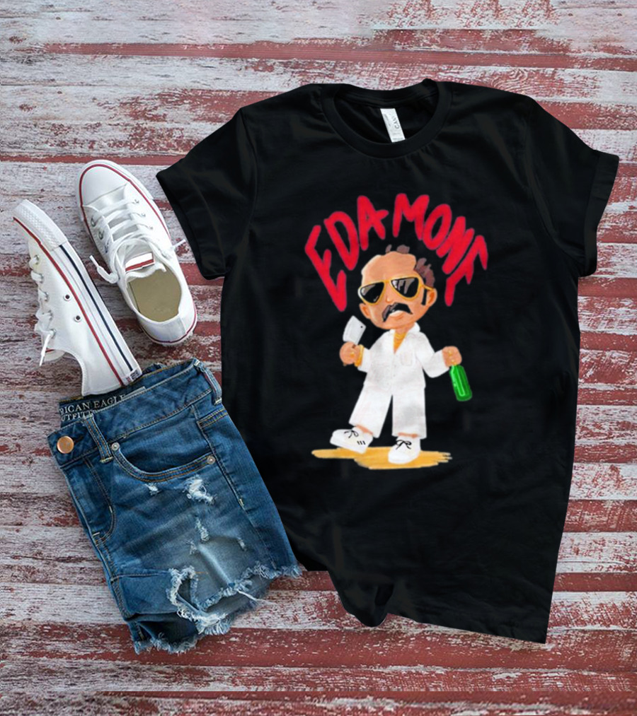 Eda Mone Rangan Chettan Cartoon Character In White Suit With Sunglasses Holding Cleaver And Bottle T-Shirt