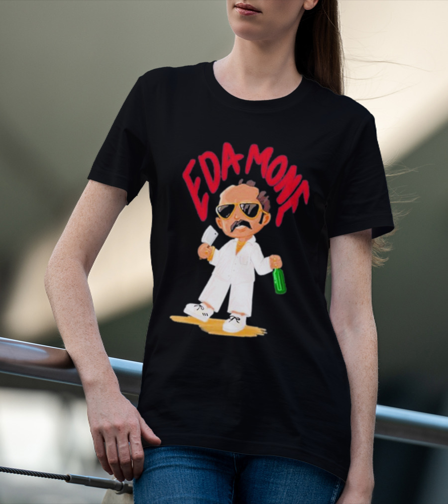 Eda Mone Rangan Chettan Cartoon Character In White Suit With Sunglasses Holding Cleaver And Bottle T-Shirt