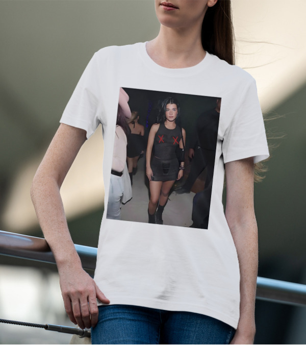 Charli D’Amelio Black Mesh Dress With Red X Details T-Shirt