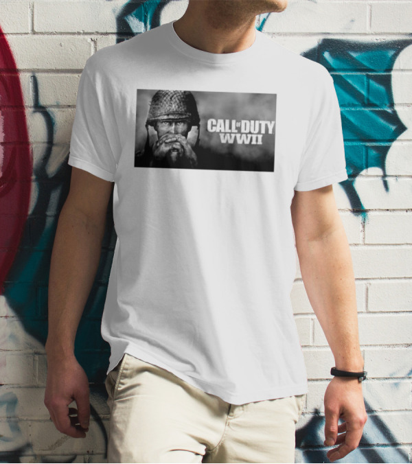 Call Of Duty WWII Soldier Image Black And White T-Shirt
