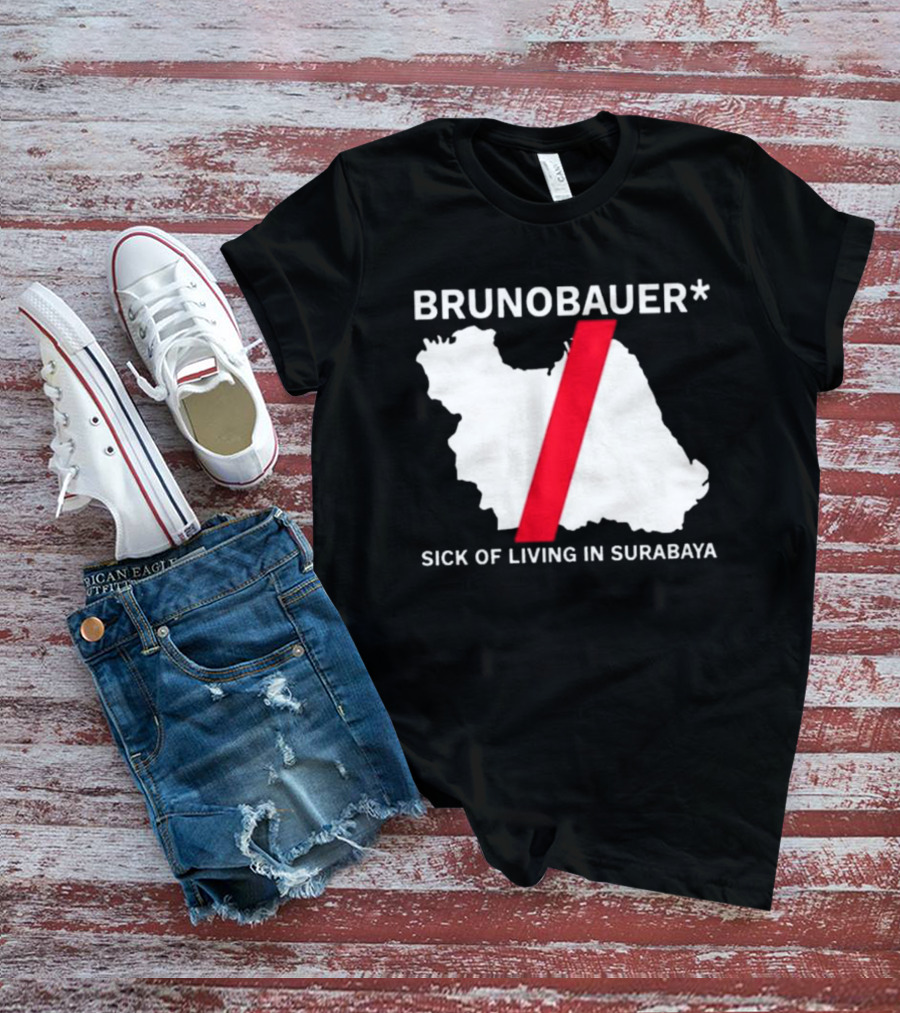 BRUNOBAUER Sick Of Living In Surabaya Map Design With Red Slash T-Shirt