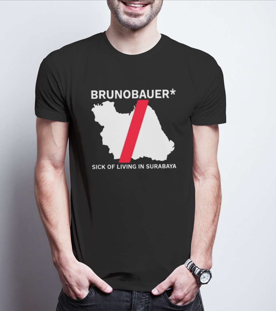 BRUNOBAUER Sick Of Living In Surabaya Map Design With Red Slash T-Shirt