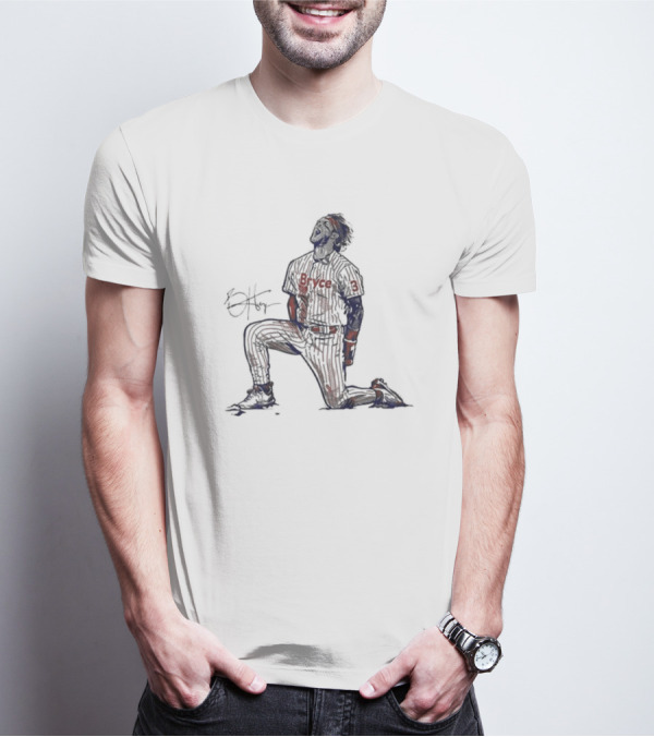 Bryce Harper Signature Pose Kneeling Baseball Star T-Shirt