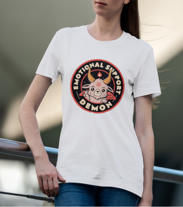 Emotional Support Demon Cute Devil Goat With Wings And Fire T-Shirt