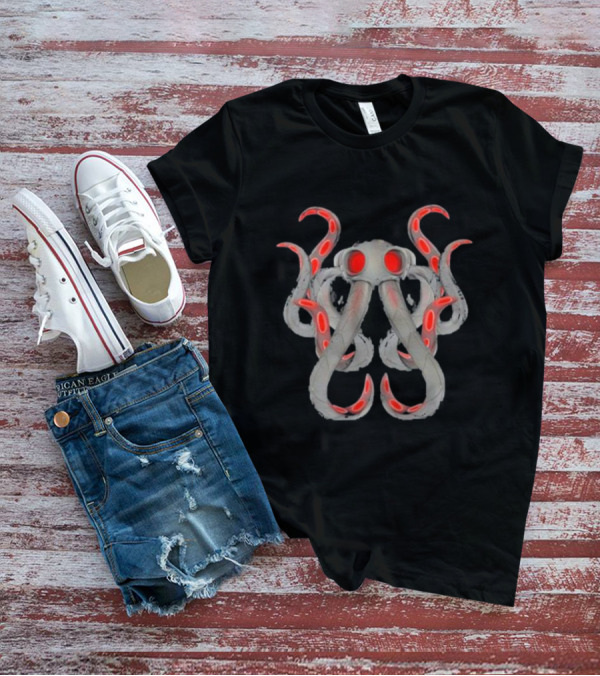Endra Wearing Ollie Ollie Red-Eyed Octopus T-Shirt