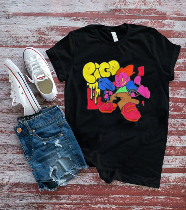 Friday Night Funkin Pico Colorful Cartoon Character Holding Gun T-Shirt