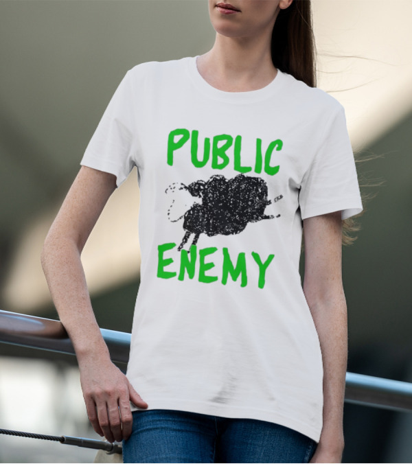 Public Enemy Sheep Black And Green Text T-Shirt