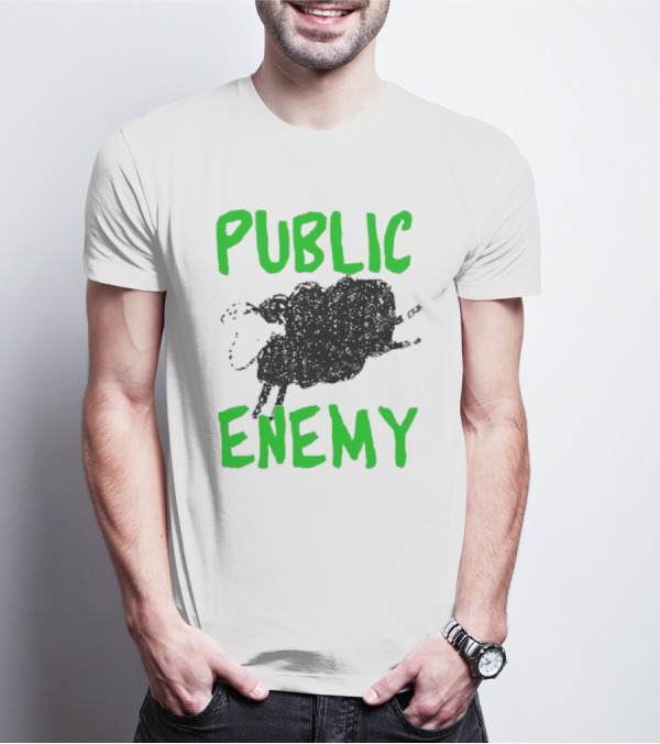 Public Enemy Sheep Black And Green Text T-Shirt